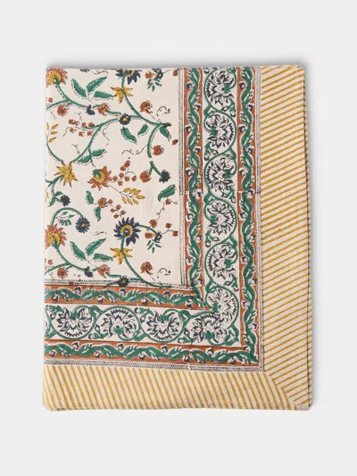 Chamois Samode Block-printed Cotton Round Tablecloth (86.5in/2.2m) In Multi