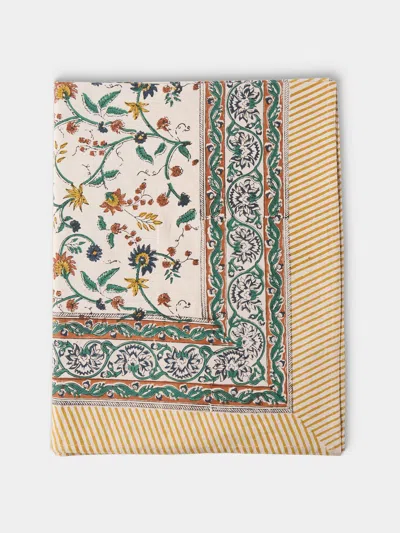 Chamois Samode Block-printed Cotton Rectangular Tablecloth (138in/3.5m) In Multi