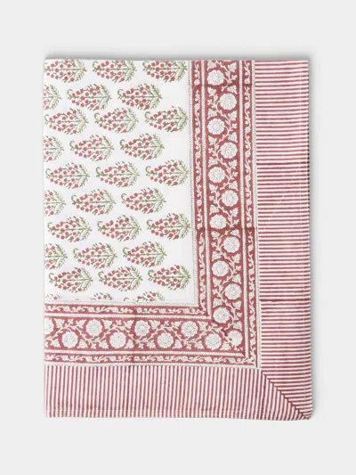 Chamois Persian Paisley Block-printed Cotton Rectangular Tablecloth (106in/2.7m) In Multi