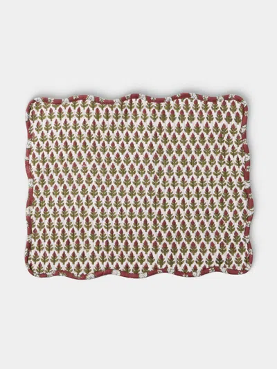 Chamois Diamond & Fan Block-printed Cotton Placemats (set Of 4) In Multi