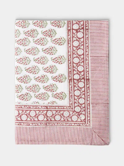 Chamois Persian Paisley Block-printed Cotton Rectangular Tablecloth (138in/3.5m) In Multi