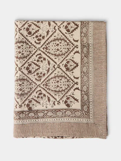 Chamois Jaipur Block-printed Linen Rectangular Tablecloth (106in/2.7m) In Brown