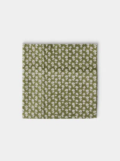 Chamois Dancing Star Block-printed Cotton Napkins (set Of 8) In Green