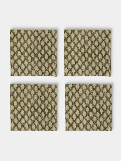 Chamois Cypress Block-printed Linen Napkins (set Of 4) In Multi