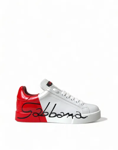 Dolce & Gabbana White Red Lace Up Womens Low Top Sneakers Shoes In Multi