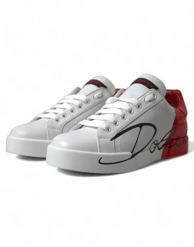 Dolce & Gabbana White Red Lace Up Womens Low Top Sneakers Shoes In Multi