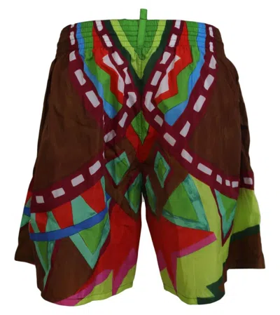 Dsquared2 Dsquared² Multicolor Printed Men Beachwear Swimwear Men's Short In Brown
