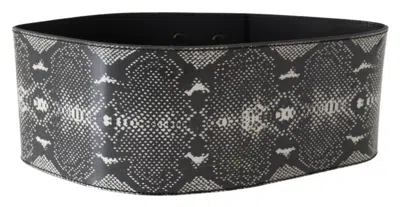 Ermanno Scervino Black Wide Leather Snakeskin Design Waist Women's Belt In Black