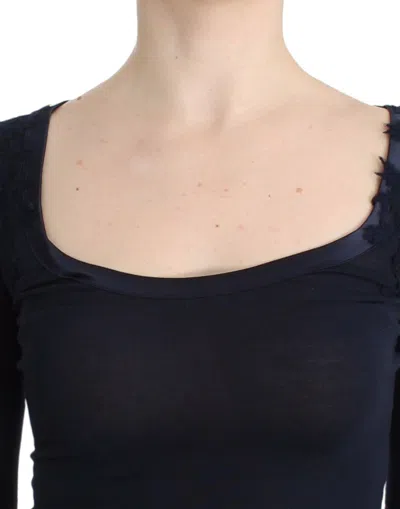 Ermanno Scervino Lingerie Blue Top Blouse Jumper Lace Women's Rayon In Blue