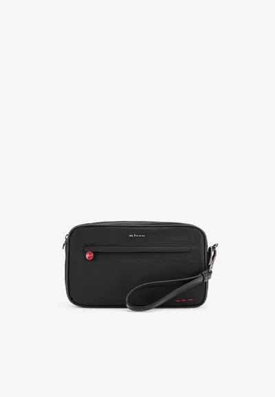 Kiton Ciro Paone Iconic Logo Embroidered Clutch In Black