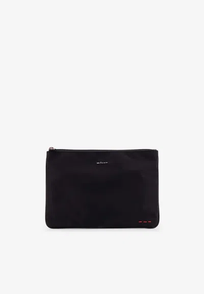 Kiton Ciro Paone Nylon Clutch Bag With Iconic Logo Embroidery In Black