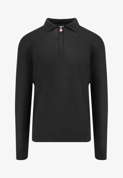 Kiton Ciro Paone Half-zip Polo T-shirt In Black