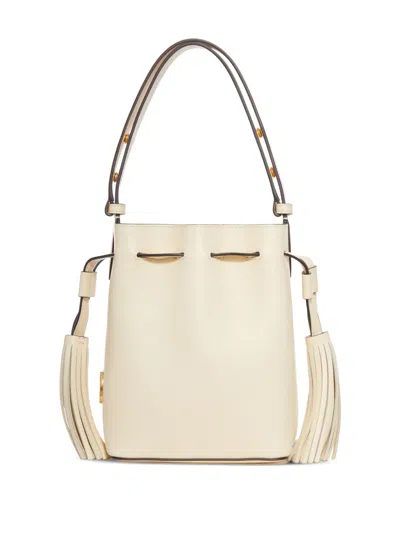 Valentino Cream V-logo Tassel Leather Bucket Bag In White