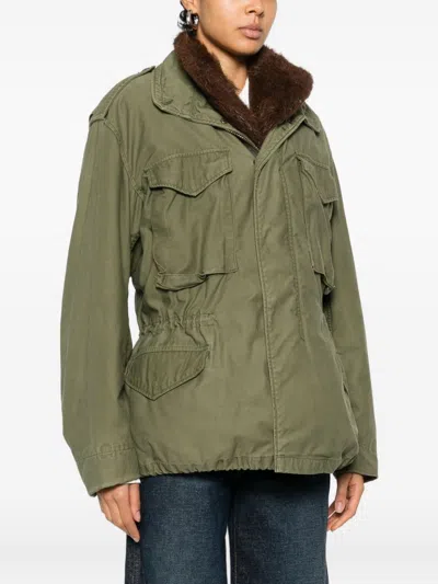 Front Street Long Sleeve Parka With Drawstring And Pockets In Green