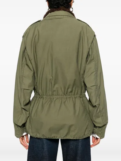 Front Street Long Sleeve Parka With Drawstring And Pockets In Green