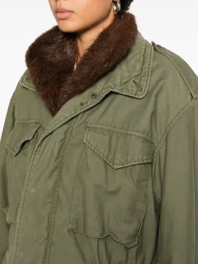 Front Street Long Sleeve Parka With Drawstring And Pockets In Green