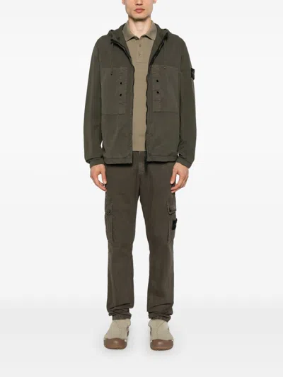 Stone Island Relaxed-fit Green Jacket With Adjustable Drawstrings In Green