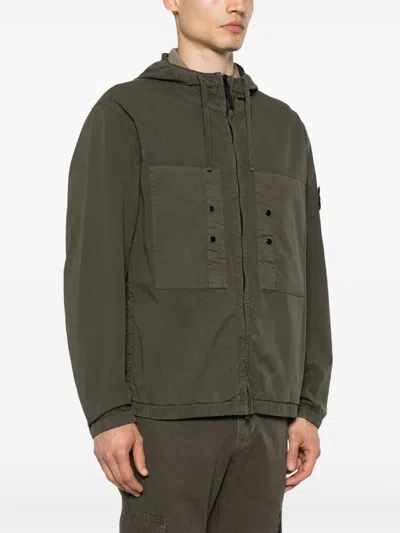 Stone Island Relaxed-fit Green Jacket With Adjustable Drawstrings In Green