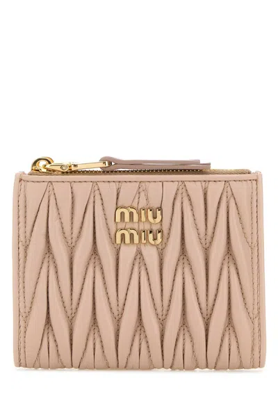 Miu Miu Powder Pink Leather Wallet In Neutral