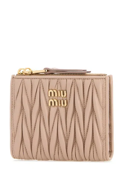 Miu Miu Powder Pink Leather Wallet In Neutral