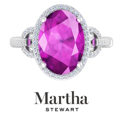 Martha Stewart 6 3/4 Carat Oval Shape Gemstone Halo Ring With Lab Grown Diamonds In Sterling Silver, Choose Your Ge In Silver