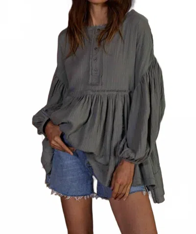By Together Vivian Cotton Gauze Button Tunic Top In Dark Sage In Black
