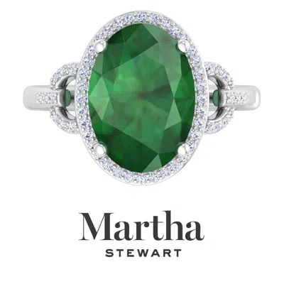 Martha Stewart 6 3/4 Carat Oval Shape Gemstone Halo Ring With Lab Grown Diamonds In Sterling Silver, Choose Your Ge In Silver