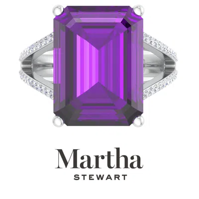 Martha Stewart 10 1/4 Carat Emerald Cut Gemstone Ring With Lab Grown Diamonds In Sterling Silver, Choose Your Gemst In Silver