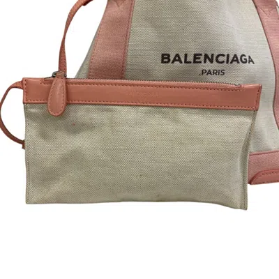 Pre-owned Balenciaga Pink White Cotton Canvas Tote Bag () In Multi
