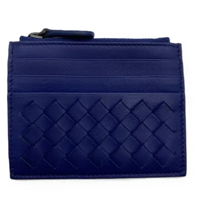 Pre-owned Bottega Veneta Intrecciato Blue Leather Coin Purse/coin Case ()