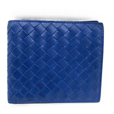 Pre-owned Bottega Veneta Intrecciato Blue Leather Wallet (bi-fold) ()