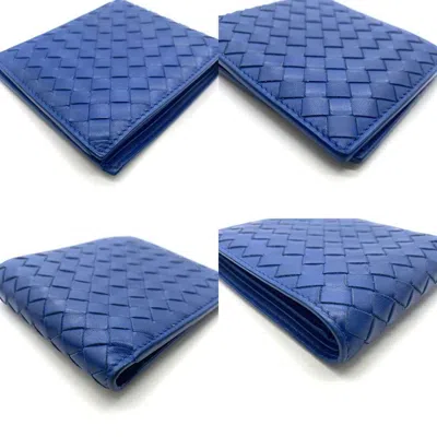 Pre-owned Bottega Veneta Intrecciato Blue Leather Wallet (bi-fold) ()