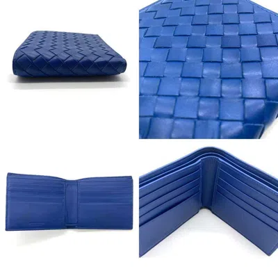 Pre-owned Bottega Veneta Intrecciato Blue Leather Wallet (bi-fold) ()