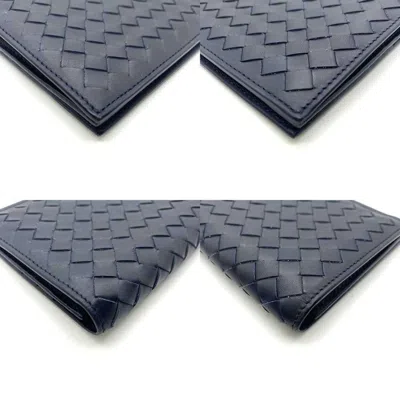 Pre-owned Bottega Veneta Intrecciato Navy Leather Bill Wallet (bi-fold) () In Blue
