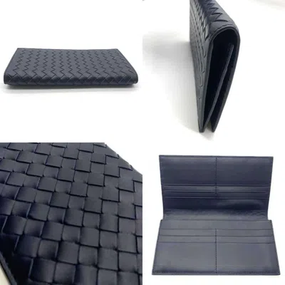 Pre-owned Bottega Veneta Intrecciato Navy Leather Bill Wallet (bi-fold) () In Blue