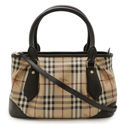 Pre-owned Burberry Beige Dark Brown Pvc Leather Shoulder Bag Tote Bag () In Multi