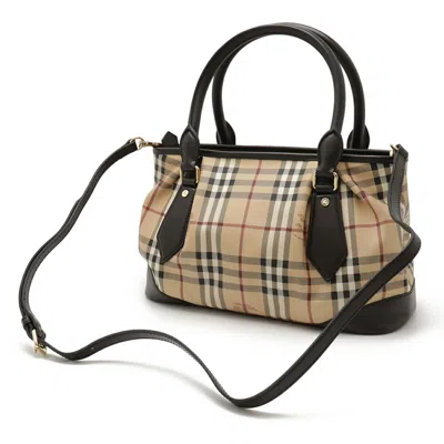 Pre-owned Burberry Beige Dark Brown Pvc Leather Shoulder Bag Tote Bag () In Multi