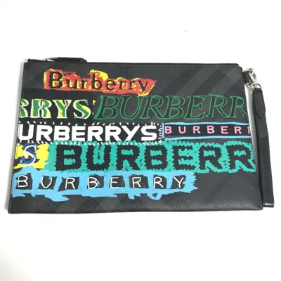 Pre-owned Burberry Black Multi-color Leather Clutch Bag Pouch ()
