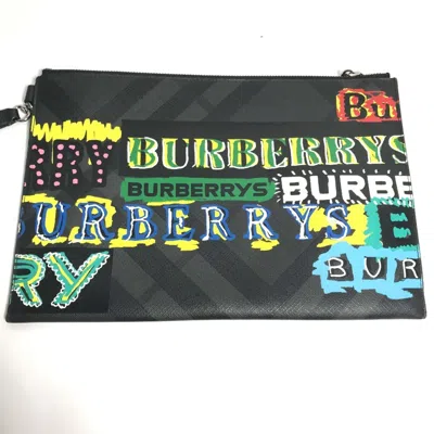 Pre-owned Burberry Black Multi-color Leather Clutch Bag Pouch ()