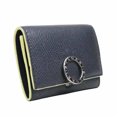 Pre-owned Bvlgari Charcoal Gray Yellow Leather Coin Purse/coin Case ()
