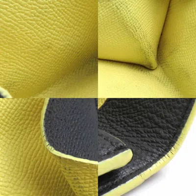 Pre-owned Bvlgari Charcoal Gray Yellow Leather Coin Purse/coin Case ()