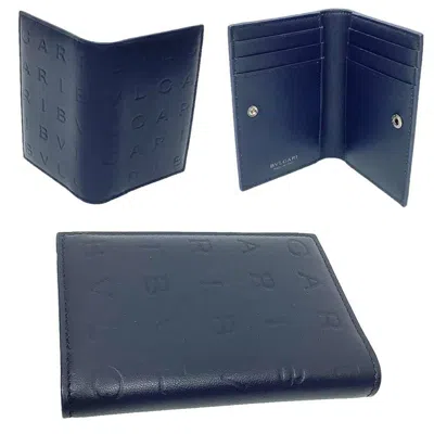 Pre-owned Bvlgari Navy Leather Wallet (bi-fold) () In Blue