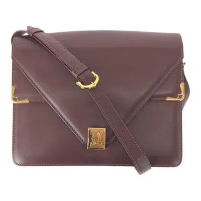 Pre-owned Cartier Bordeaux Wine Red Leather Pochette Shoulder Bag () In Burgundy