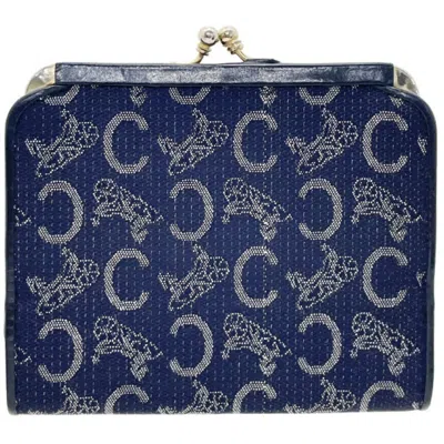 Pre-owned Celine Macadam Navy Canvas Leather Wallet (tri-fold) () In Blue