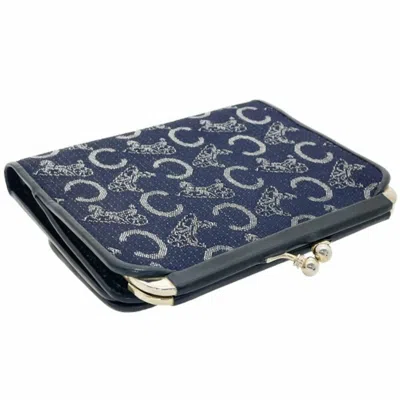 Pre-owned Celine Macadam Navy Canvas Leather Wallet (tri-fold) () In Blue