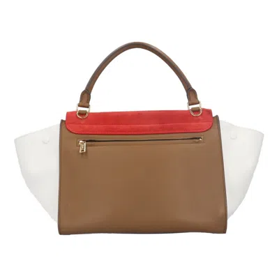 Pre-owned Celine Trapeze Brown Red Color White Leather Suede Shoulder Bag ()
