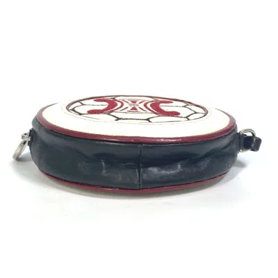 Pre-owned Celine Red Color White Yellow Leather Coin Purse/coin Case ()