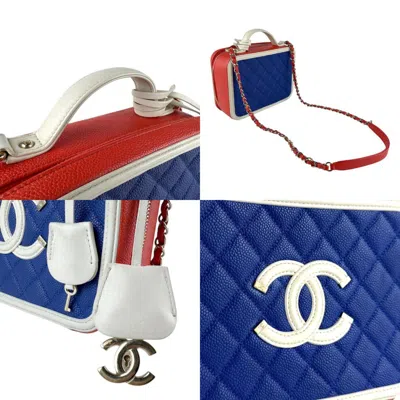 Pre-owned Chanel Blue Orange White Grained Calfskin Leather Handbag Shoulder Bag ()