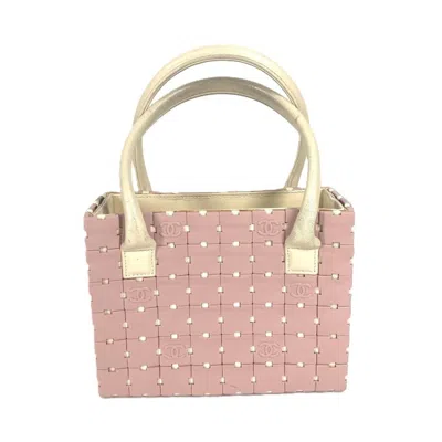 Pre-owned Chanel Pink White Leather Handbag Tote Bag () In Multi