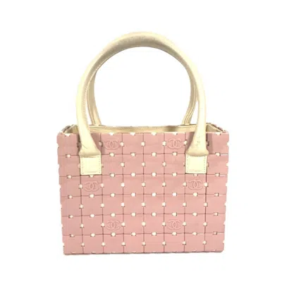 Pre-owned Chanel Pink White Leather Handbag Tote Bag () In Multi